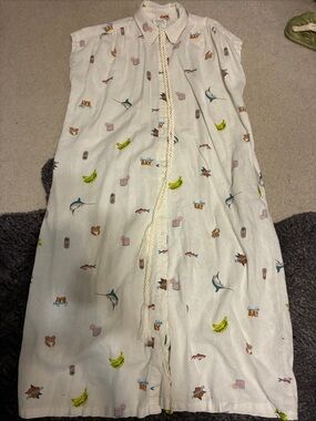 White Printed Women's linen midi dress Tropical Motif